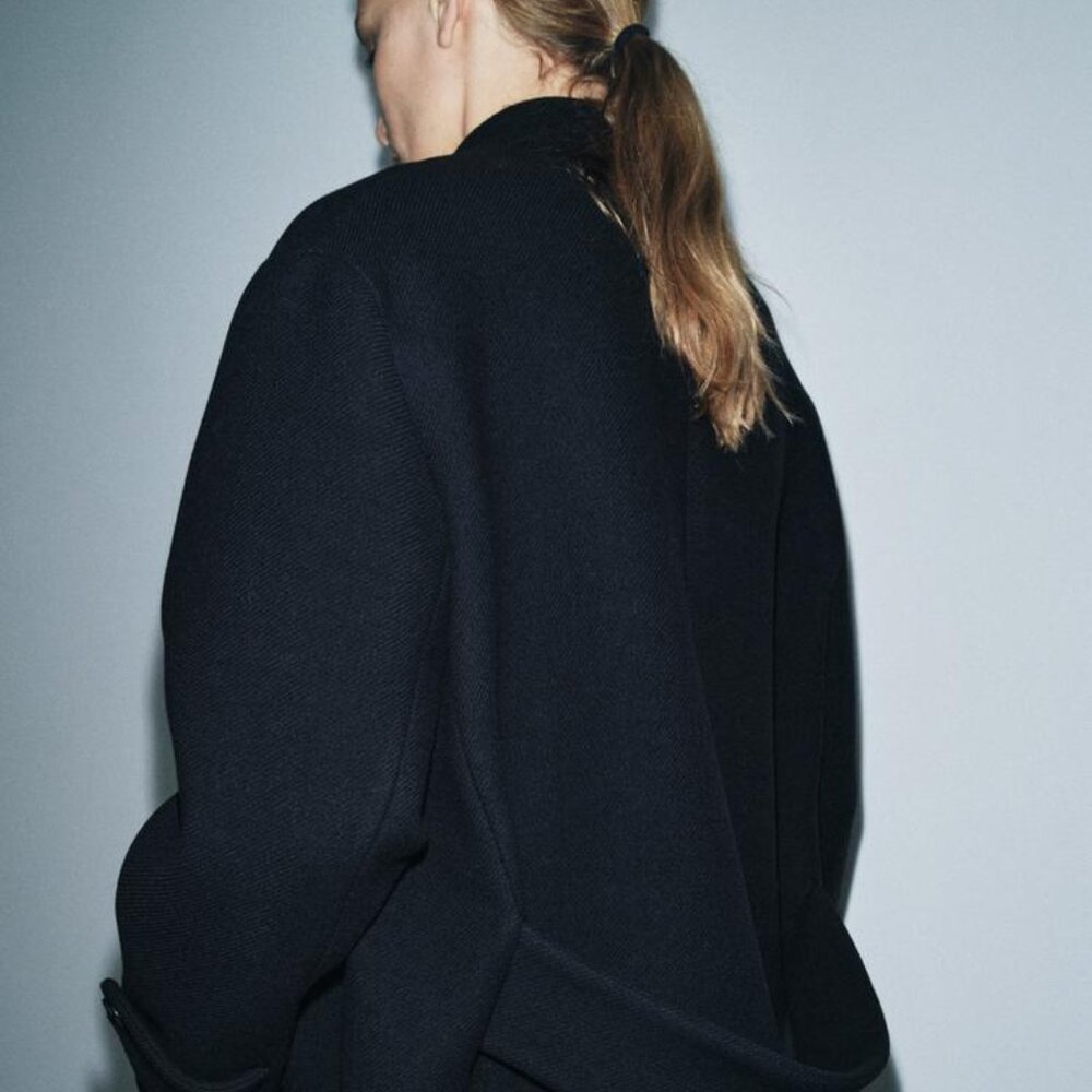 ZARA ZW Collection Wool Blend Coat – Dark Navy | Size M | Tailored Quiet Luxury - Picture 4 of 14